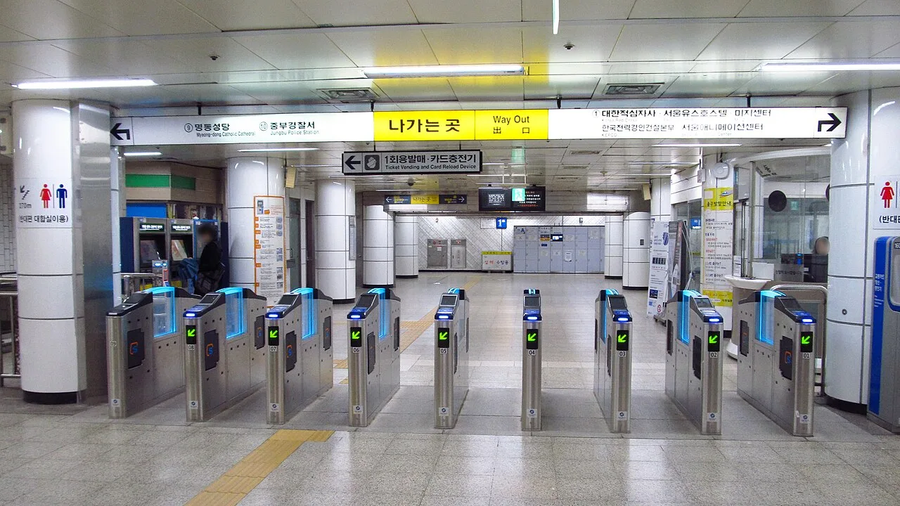 Ticket gates inside Myeongdong subway station