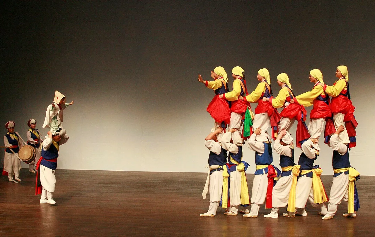 Namsadang folk performers in traditional costume during a performance