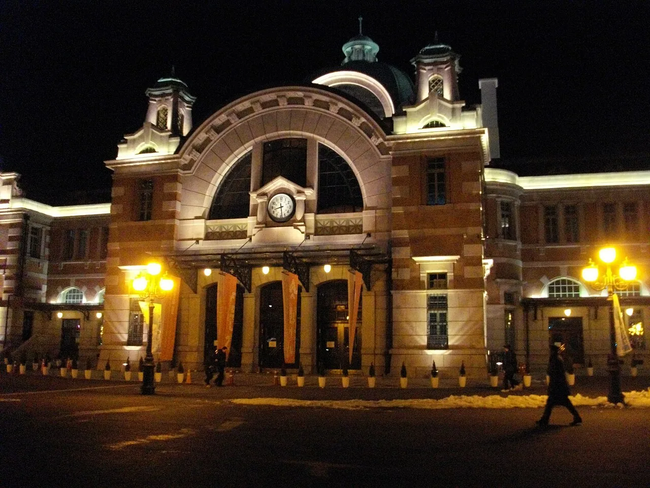 The old Seoul Station building lit up at night